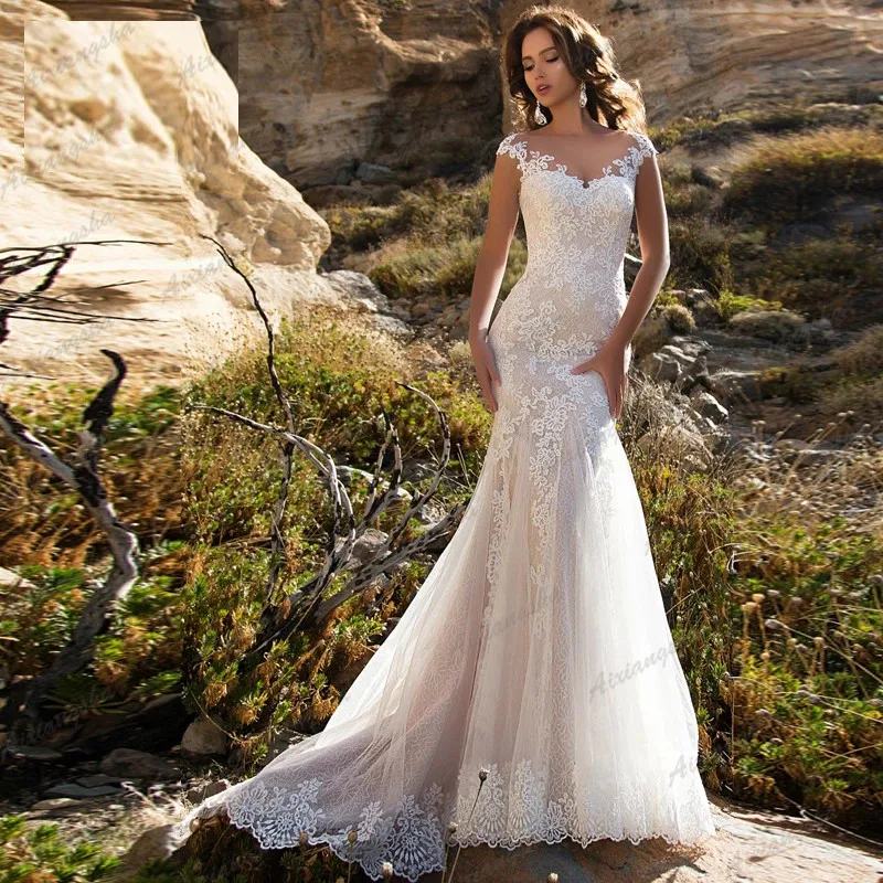

White Simple Beach Wedding Dress Sleeveless O Neck Stain Mermaid Wedding Gowns vestidos de novia Bride Dress