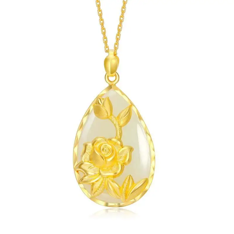 

14K Gold Color Necklace White Natural Jade Necklace Pendant for Women Silver 925 Jewelry Pierscionki Gemstone Bizuteria Pendants