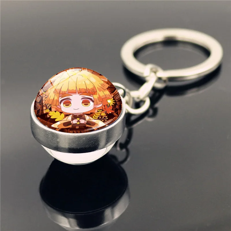 

Anime Demon Slayer Kimetsu No Yaiba Keychain Blade Ghost Keyring Nezuko Muichirou Douma Time Gem Glass Ball Pendant Key Chain