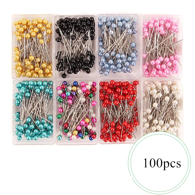 100 шт./лот красочные круглые булавки с жемчугом для изготовления одежды свадебная
