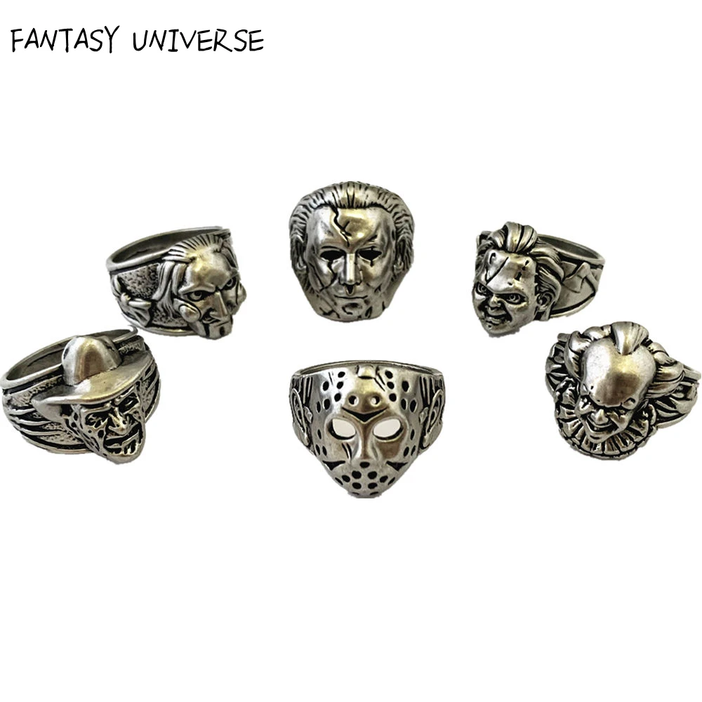 

FANTASY UNIVERSE Horror Ring Freddy Kruege/Jason Voorhees/Chucky/Stephen King/Saw Jigsaw/Michael Myers Metal face ring Jewelry