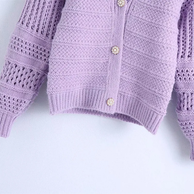 

Pearl-breasted Knitted Top Sweet Women V Neck Knitted Cardigan pring-autumn Fashion Ladies Vintage Cute Female Blouse