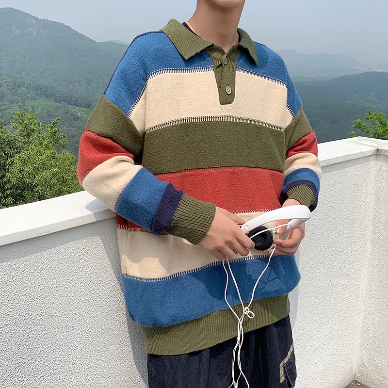 Liketkit Men Vintage Stipred Sweater for 2020 Spring Colorful Korean Couples Fashion Pullover Women Harajuku Clothes INS |