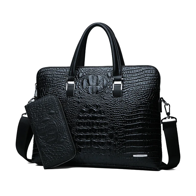 Men's Luxury Alligator Pattern Fashion Briefcases Pu Leather Laptop Business Handbags with Wallet Male Shoulder Bag for Document