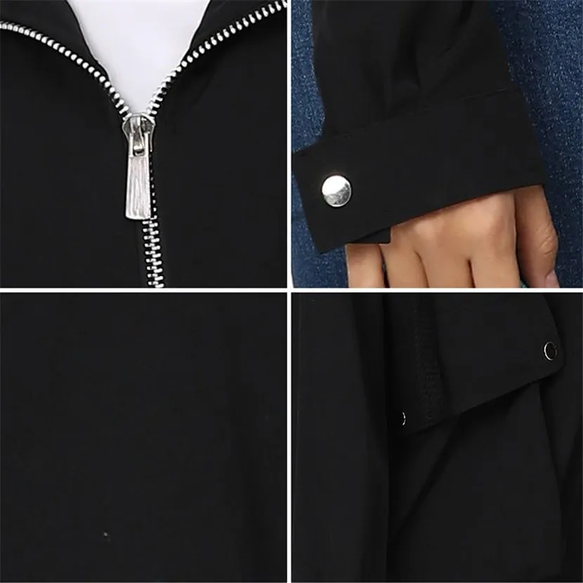 

2020 Spring Autumn New Casual Bat Sleeve Windbreaker Women's Short Solid Color Loose Lapel Fake Pocket Zipper Coat