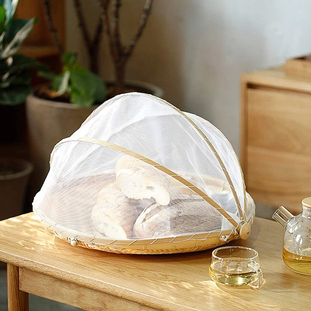 Bamboo Picnic Food Serving Basket Anti Flies Insect Net Cover Bread Fruit Tray Barbecue Party Mosquito Fly Tent | Дом и сад