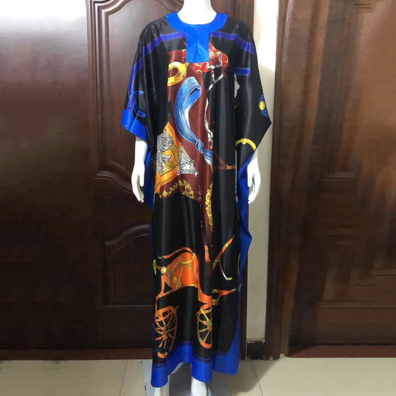 

CHICEVER Print Dress For Women O Neck Batwing Three Quarter Sleeve Hit Color Lace Up Side Split Dresses Female 2021 Clothes Tide