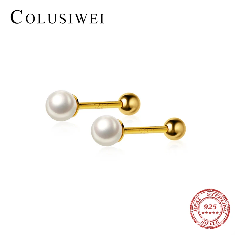 

Colusiwei Genuine 925 Sterling Silver Elegance Delicate Stud Earrings With White Pearl Ear Studs Fashion Female Jewelry Bijoux