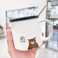 mug scandinavian style mug cute animal ceramic mug creative female coffee cup breakfast cup water cup with lid spoon b20096