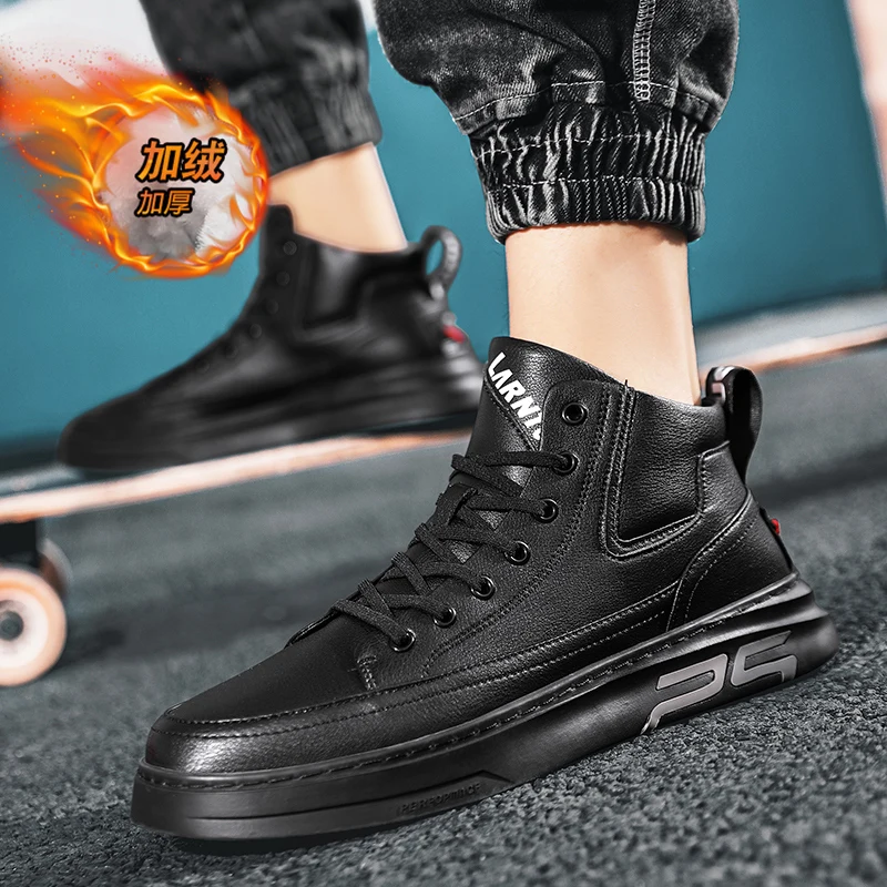 

Winter With Fur Men Fashion Shoes High Top Man Leather Casual Sneakers Comfortable Walking Shoes Men Non-Slip Leather Shoe Man