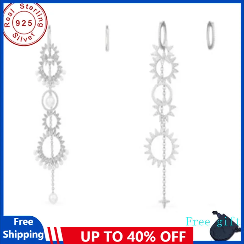 

925 Sterling Silver Single Sunflower Gear Pearl Earrings Exaggerated Personality All-match Luxury Monaco Jewelry