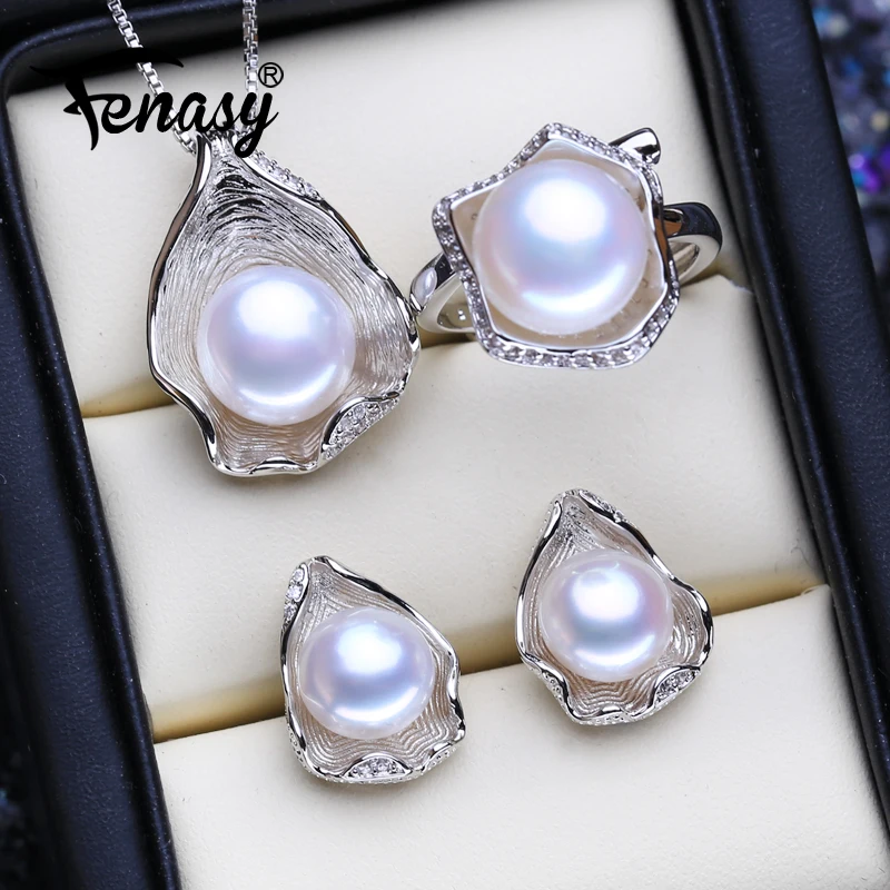 FENASY 925 пробы серебряные ювелирные наборы натуральный жемчуг подвеска ожерелья