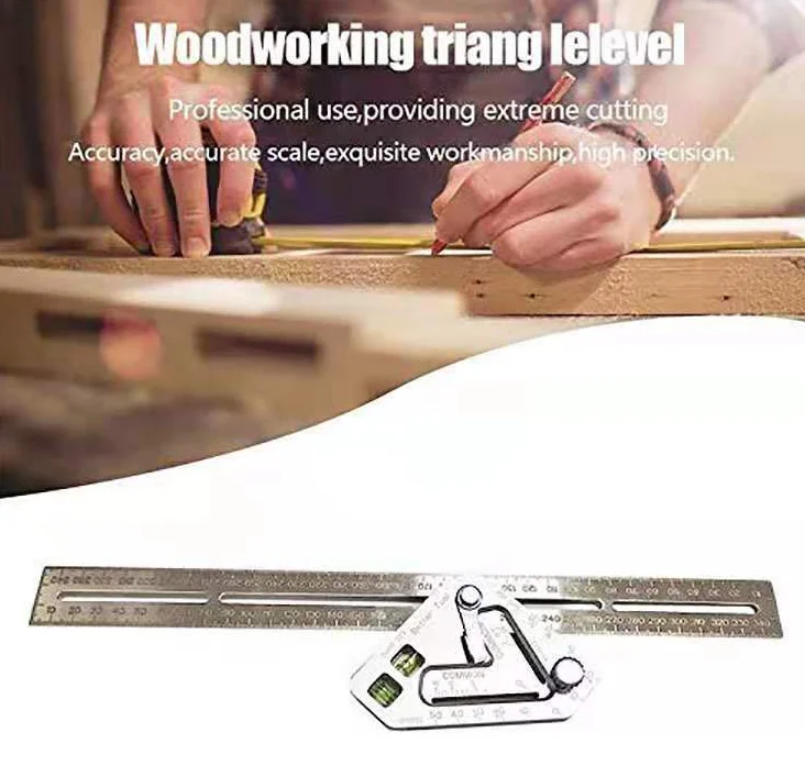 

Metric Aluminum Alloy Triangle Angle Ruler Protractor Woodworking Measurement Tool 38cm Quick Read Square Layout Gauge