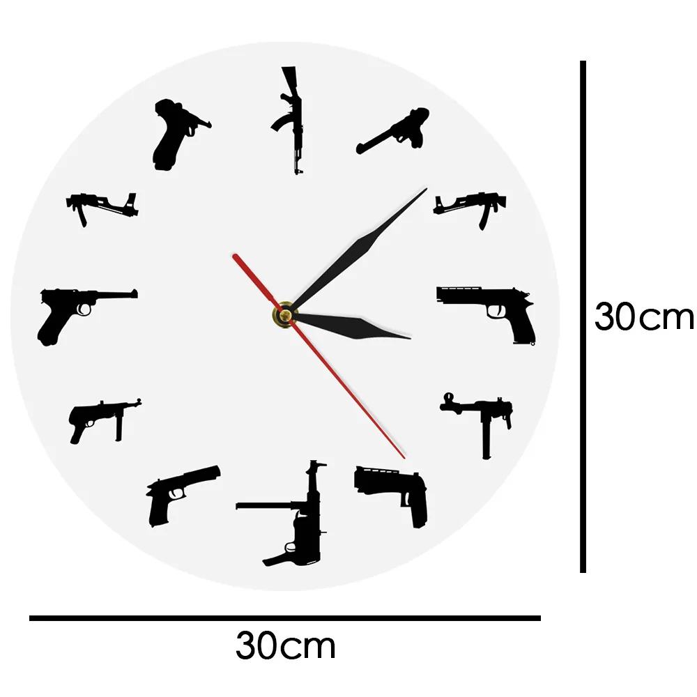 

Weapon Family Acrylic Wall Clock Modern Home Decorative Watch Gun Breeds Gift Wall Clock Clock Army Contemporary Wall Art