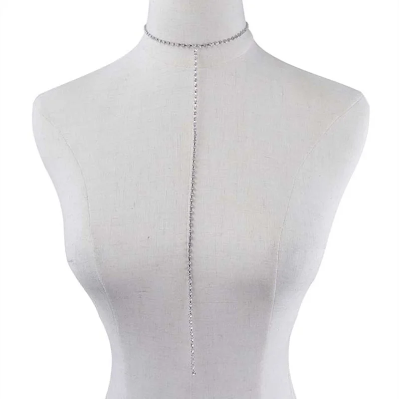 

European and American Fashion Rhinestone Super Flash Body Chain Bikini Sexy T Shape Necklace Backless Formal Dress Accessories
