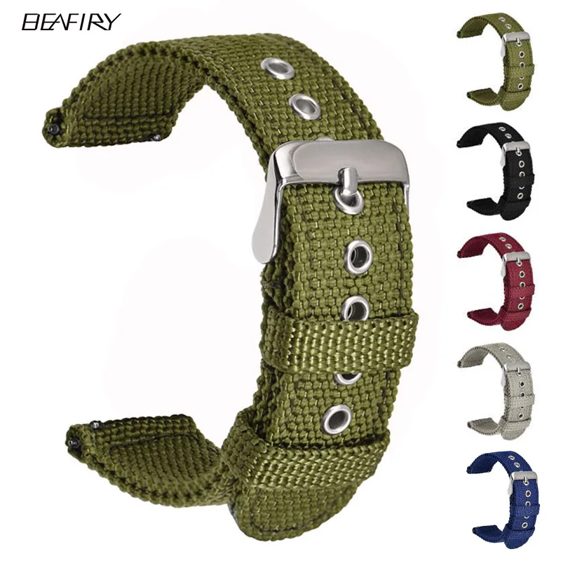 BEAFIRY быстросъемный Зеленый Нейлоновый ремешок для часов 18 мм 20 22 24 спортивный