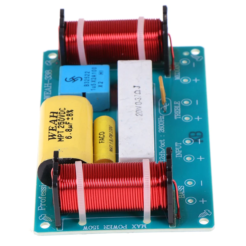 

1pc Speaker 3 Way Audio Frequency Divider Treble + Midrange + Bass Crossover Speakers Filter For 8Inch Speaker DIY