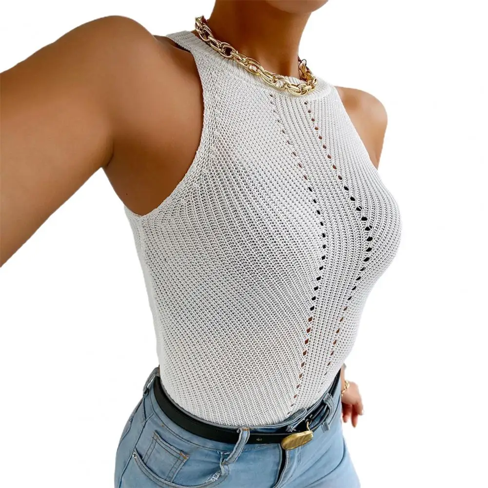 Майка женская трикотажная без рукавов пикантный однотонный ажурный топ с