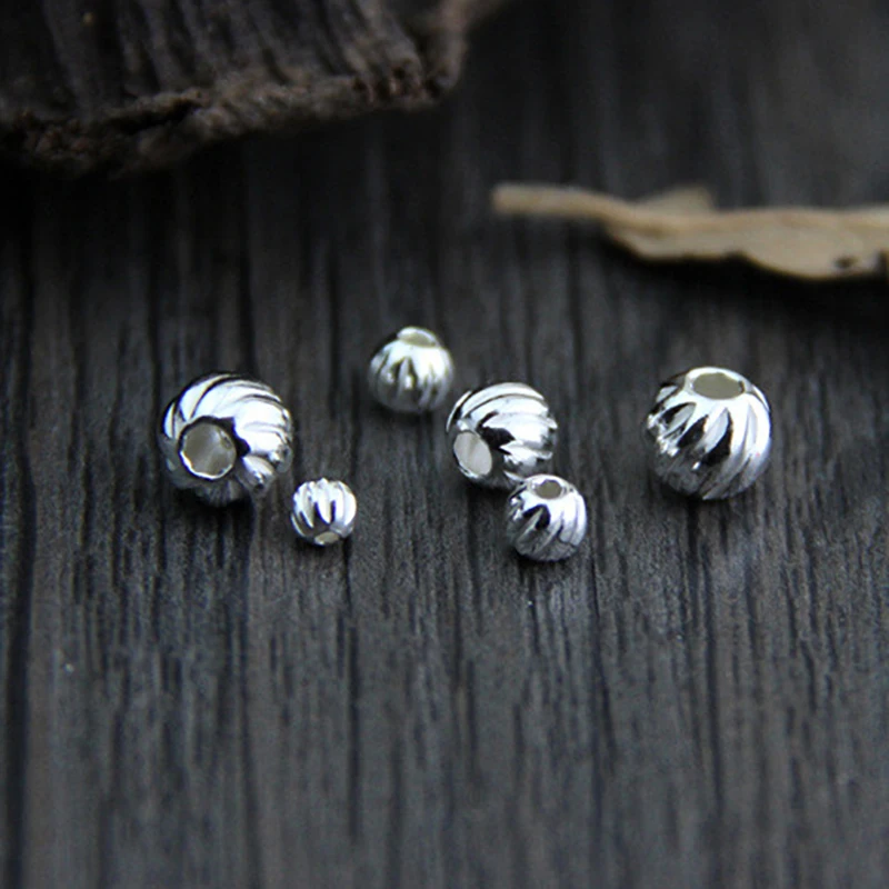 10pcs 925 Sterling Silver Color 3 4 5 6MM Fashion Charm Beads Perforation Loose Beads DIY Jewelry Accessories Wholesale