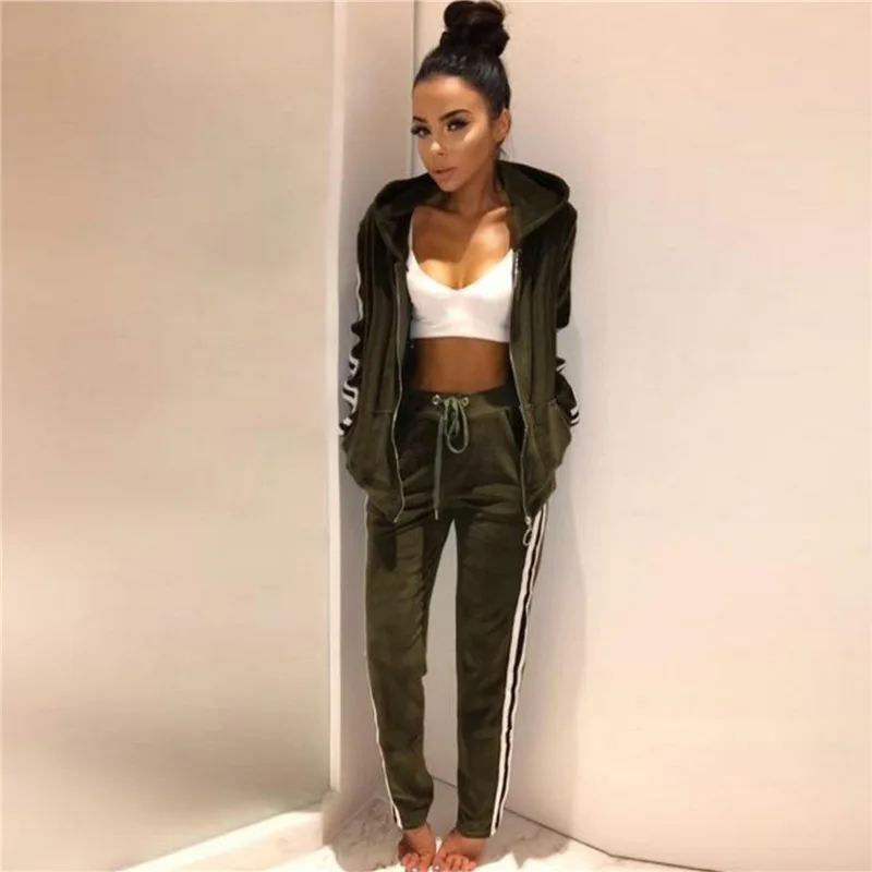 

Hooded striped soft Suit Set 2020 Women Tracksuit Two-piece Sport Style Outfit Jogging Sweatshirt Fitness Lounge Sportwear
