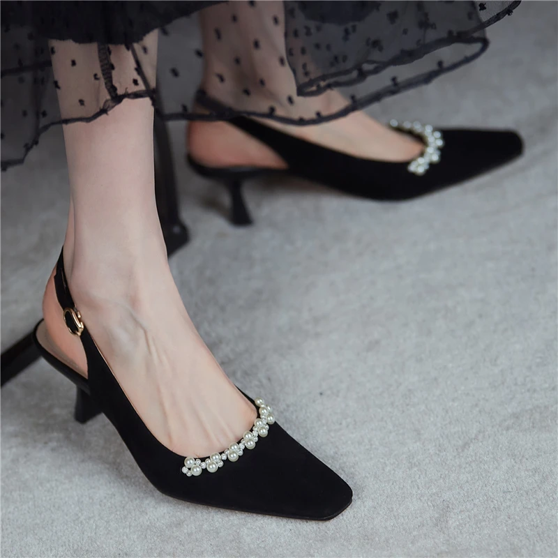 

COVIBESCO Elegant New String Bead Women Sandals Genuine Leather High Heels Pumps Spring Summer Casual Office Party Shoes Woman