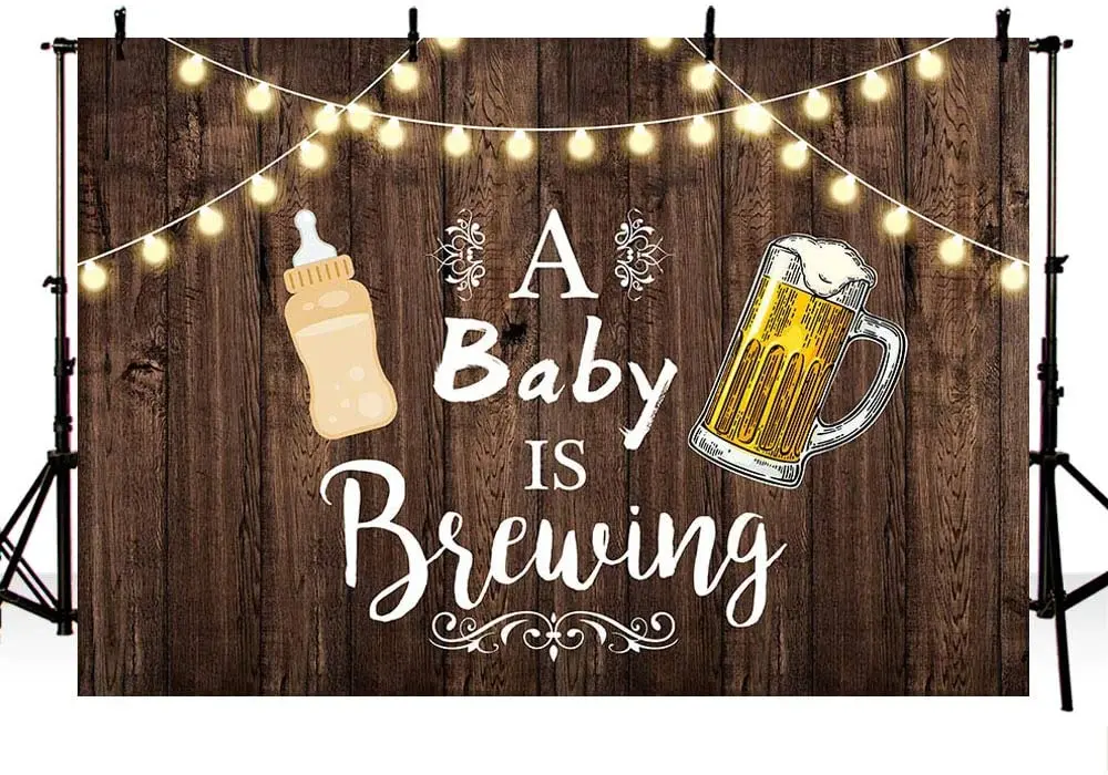 A Baby Is Brewing Beer Baby Shower Backdrop Glitter Lights Summer Rustic Wood Beer Party Background for Photography Photo Booth enlarge