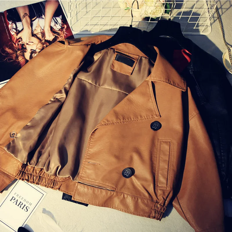 Куртка женская короткая из искусственной кожи модная Свободная Повседневная