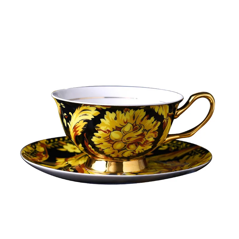 

Europe Yellow Flower Bone China Tea Cup Saucer Plate Kitchen Restaurant Table Utensils Unique Housewarming Birthday Wedding Gift