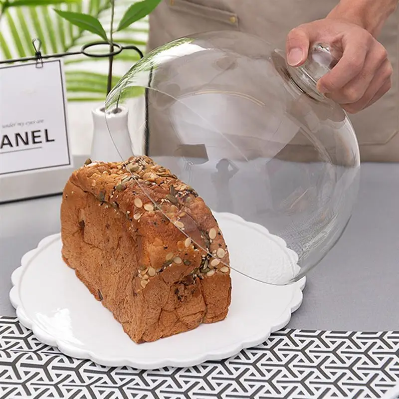

Cake Glass Cover Food Cover Cake Dessert Plate Pastry Bread Cover (White)