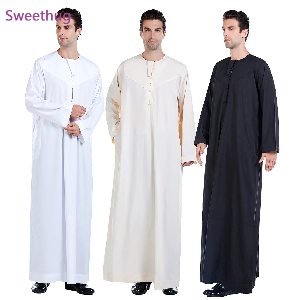 2021 Muslim clothing mens Muslim mode Panjabi dress for men saudi thobe for men Islamic clothing modest robe jubba palestine