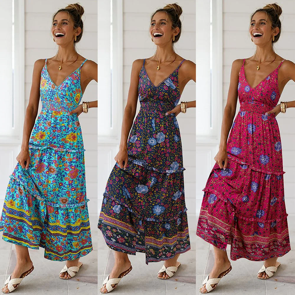 

Новое платье с цветочным принтом, Пляжное Платье с разрезом на подоле, многослойное деревянное платье