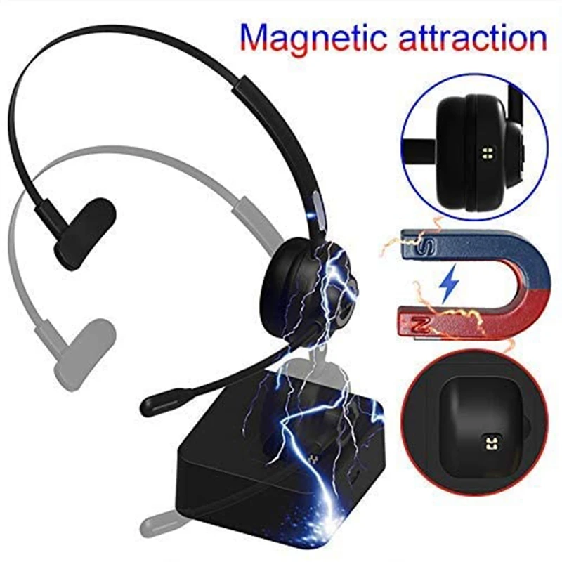

Bluetooth Headset for Cell Phones, Office Headset with Noise Cancelling Microphone and Charging Dock, PC Headset