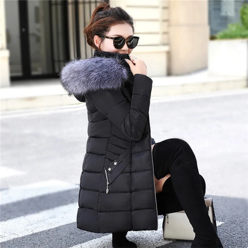 

2021 Winter Cotton Jacket Women's Hooded Thick Warm Coat Famale Long Slim Korean Parkas Casual Outwear Ropa Invierno Mujer 964