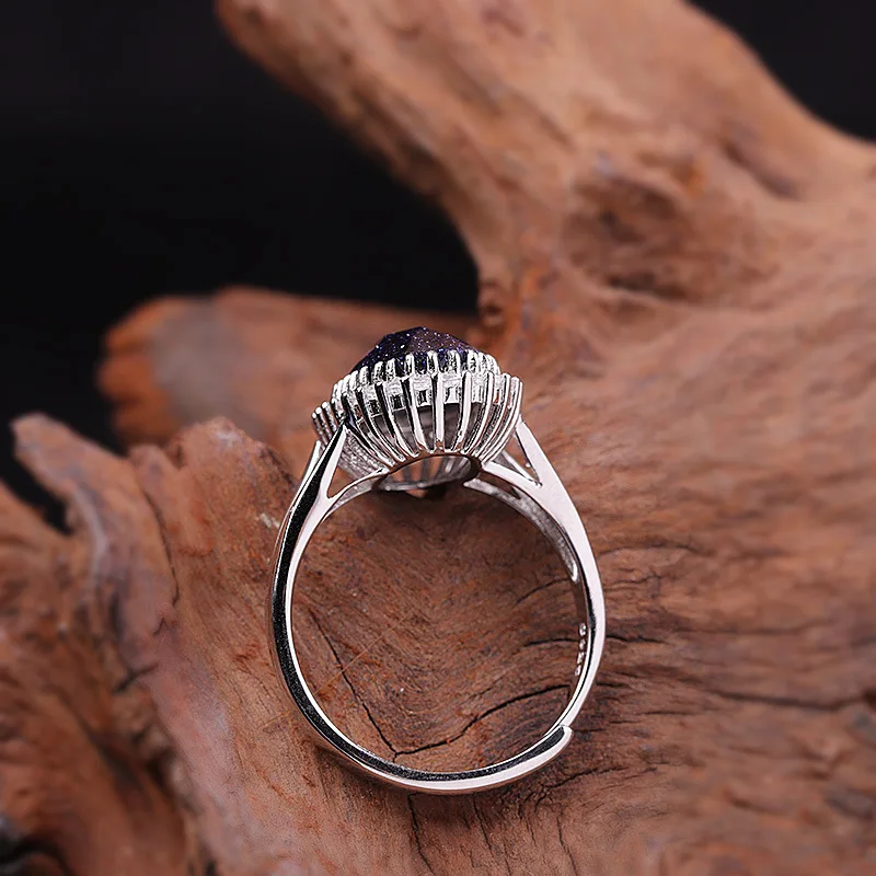 Женское кольцо из серебра 100% пробы с голубым песком | Украшения и аксессуары