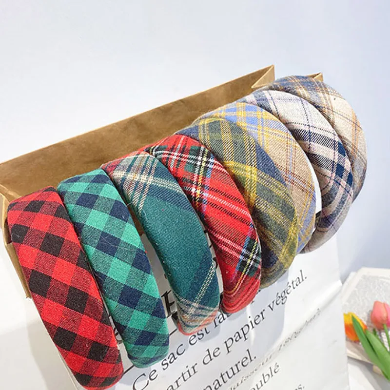 

Vintage Plaid Hairbands Girls Elegant Match Hair Hoop Women Tiara Head Band Headwrap Accessories Korean Sweet Headband