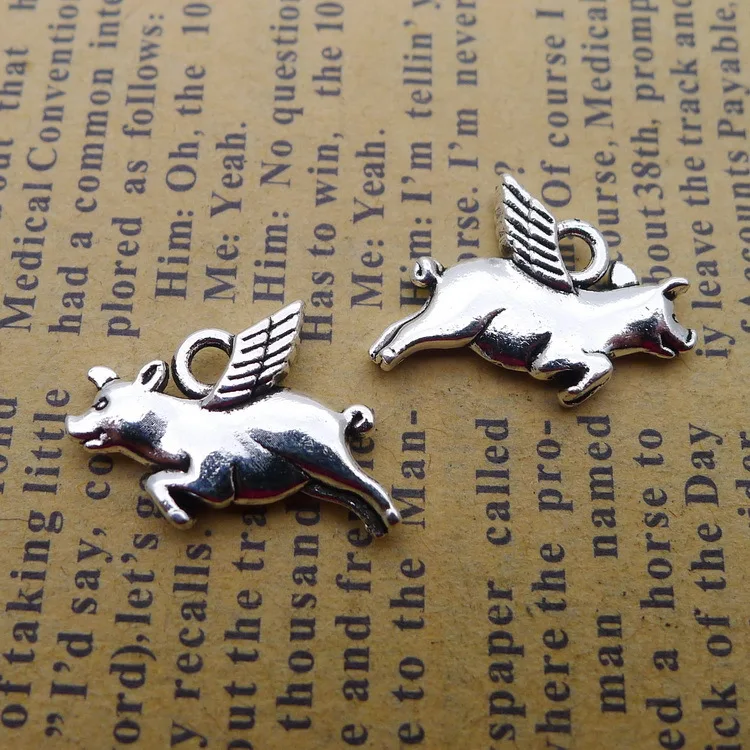 

20pcs/Lot 14x19mm Flying Pig Wings Alloy Charms Antique Silver Color Pendants for DIY Jewelry Making Charm
