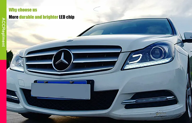 Автомобильный Стайлинг светодиодный налобный фонарь для Benz W204 фары 2011-2013 C180 C200 C260 светодиодный светодиодные дневные ходовые огни на передних фарах H7 Биксеноновая разрядная лампа высокой интенсивности для объектива ближнего и дальнего света