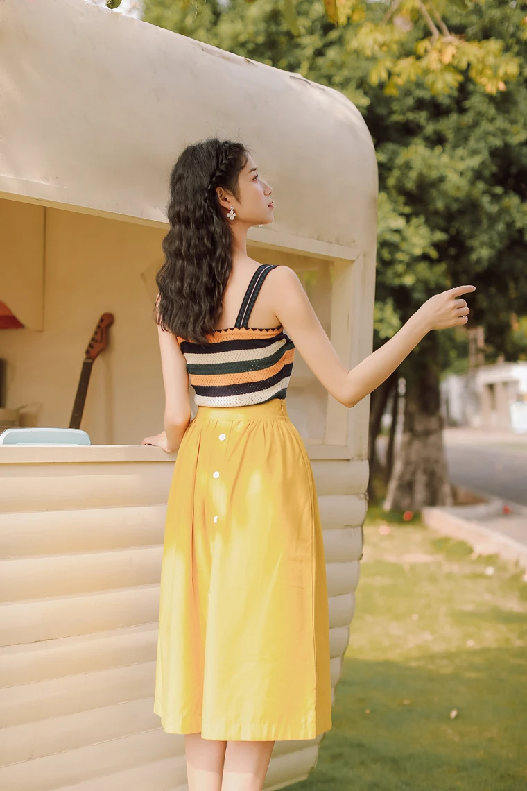 Новинка 2020 летний модный Цветной полосатый вязаный желтый жилет без рукавов топ +