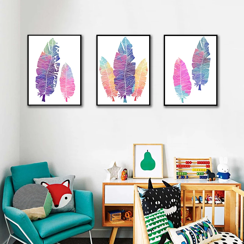 Фэнтези красочные перья висячая картина Единорог Лебедь детская комната Детский