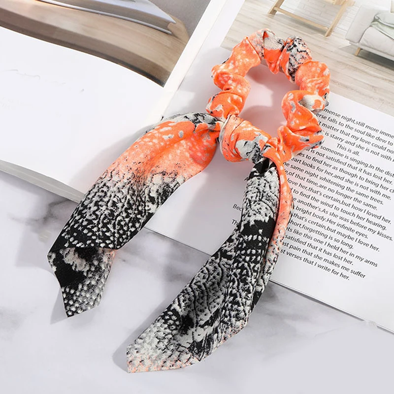 Hair Tie Scrunchie Print Ribbon Women Elastic hair ties Scarf Rope Bow Ties Bandage Female Accessories |