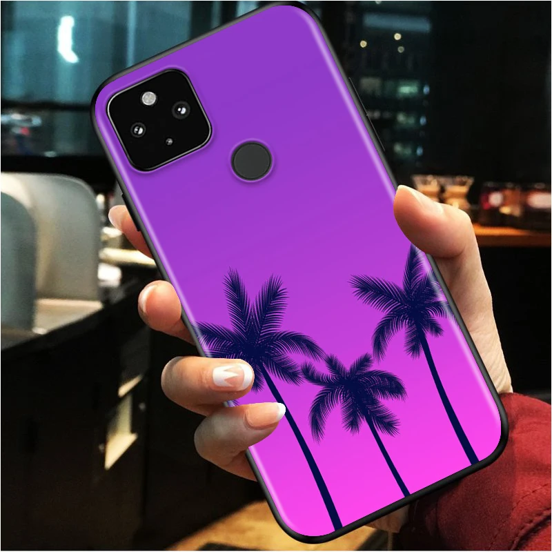 

Palm trees Summer beach Shockproof Cover for Google Pixel 5 4 4A XL 5G Black Phone Case Shell Soft Fundas Coque Capa