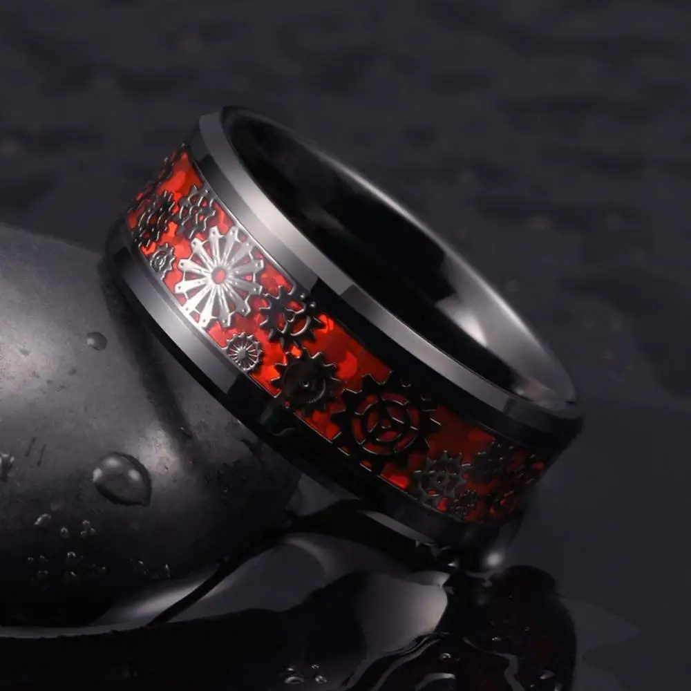 Винтажное мужское кольцо с красной канавкой черное вольфрамовое обручальное