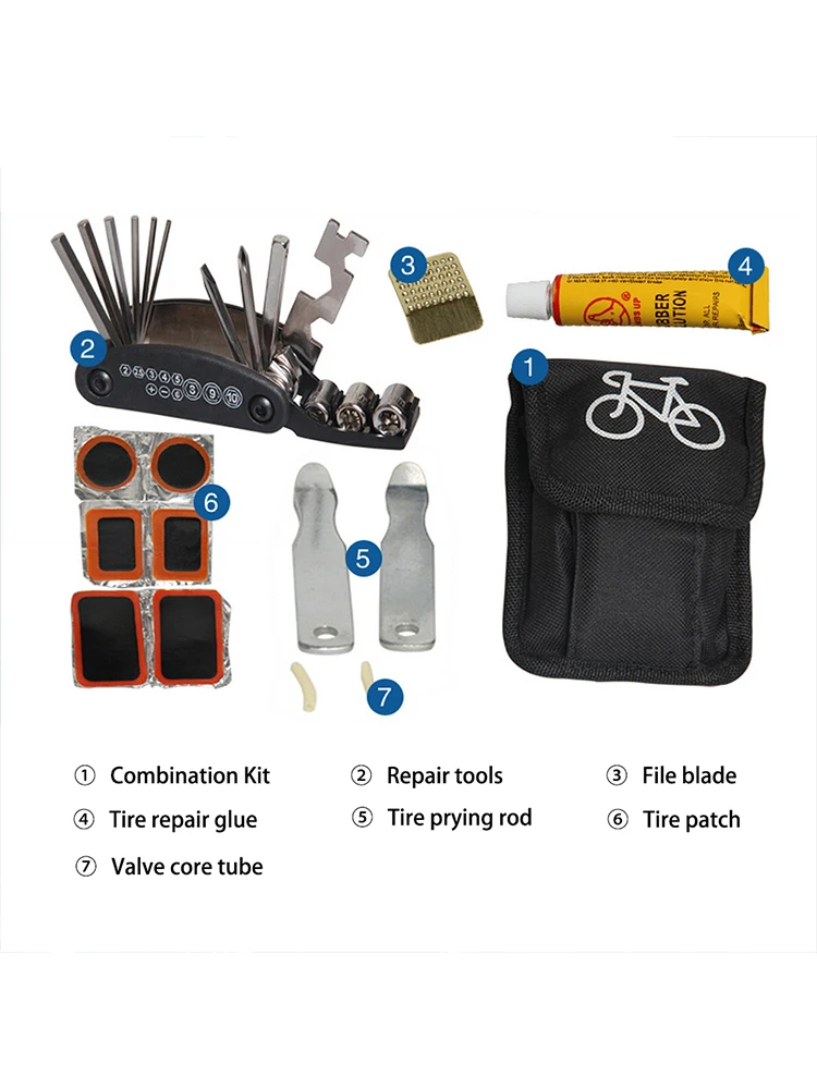 

Portable 16 In 1 Multi Repair Tool Kit Multi Tool Set With Pump Tire Patch Mountain Road BikeTire Auto Tool Accessories Set