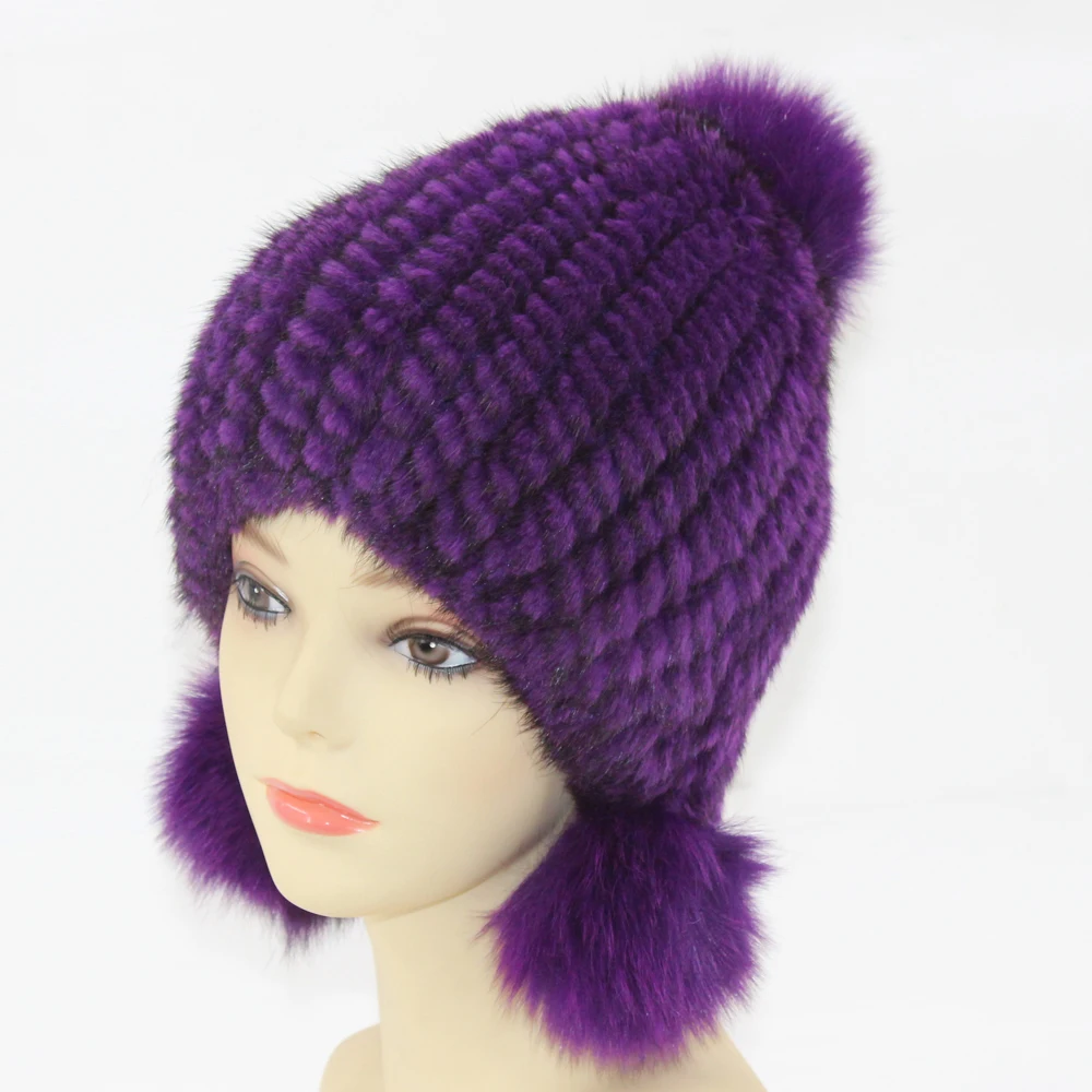 Лидер продаж зимние вязаные настоящие норковые меховые Кепки прекрасная Женская