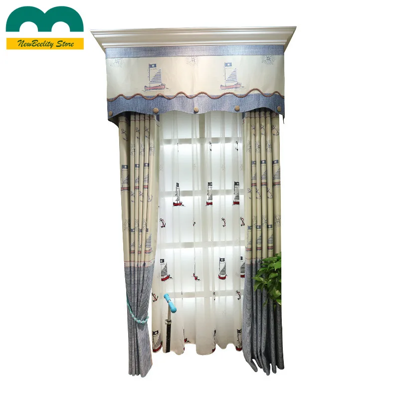 Голубые Мультяшные Детские занавески затеняющие оконные шторы с принтом для