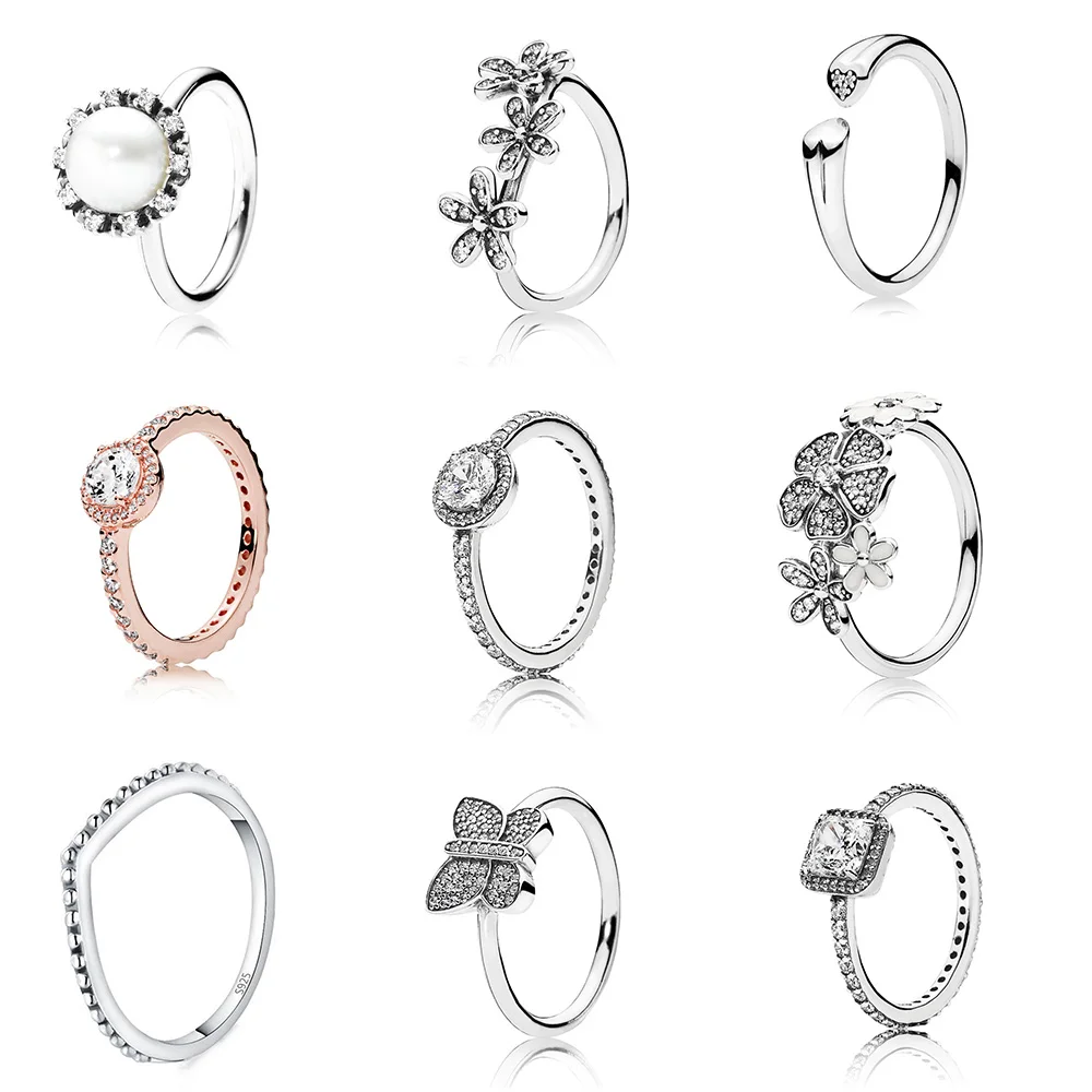 

925 Sterling Silver Ring Charms Diy Daisy Flower Butterfly Fashion Finger Ring For Women Party Jewelry