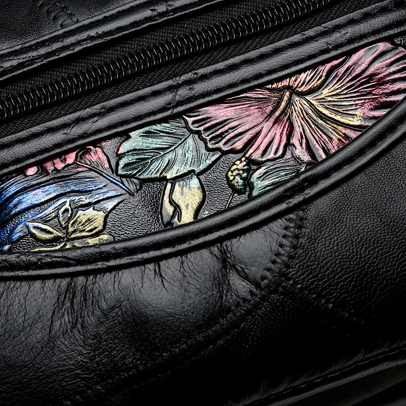 Женская сумка через плечо из овечьей кожи вместительная мягкая с принтом и