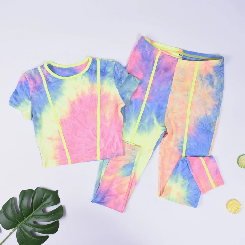Zhangyunuo Yoga Set Fluorescent Short Sleeve Top Trousers Gym 2 Piece Workout Active Multicolor Suit Women Sexy Fitness Clothing | Спорт и