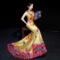 fish tail luxury cheongsam embroidery phoenix gown traditional chinese woman modern qipao oriental evening dress robe