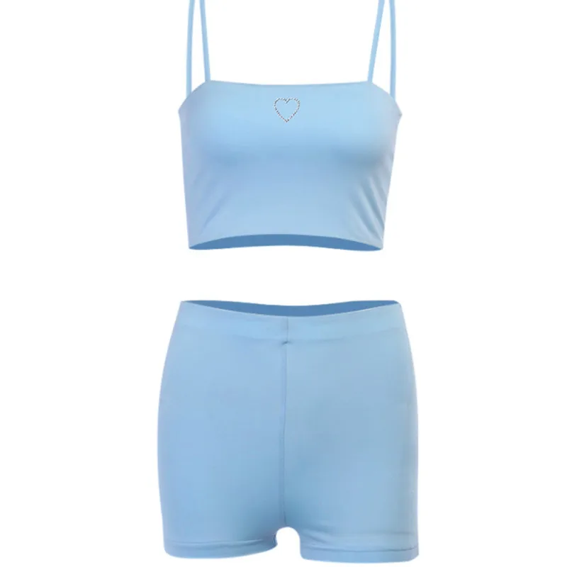 

Summer Women's 2 Pcs Tracksuit Fashion Casual Sleeveess crop Top and High Waist Tight Shorts